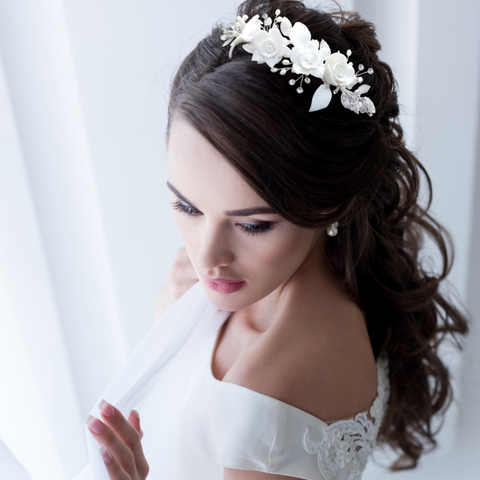 Mashear  Crystal and Pearl Flower Headband Tiara -Available in Gold or Silver