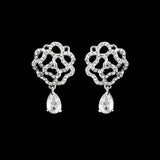 Crystal drop earrings in a rose design with clear crystals on a silver tone finish, they measure 2.2cm long. 