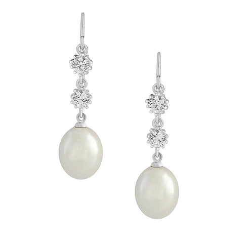 Crystal and pearl earrings made from cubic zirconia clear crystals with a beautiful tear trop pearl, they have a 4cm drop. 