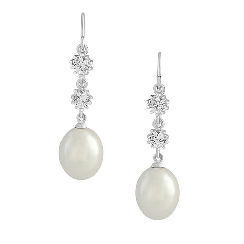 Crystal and pearl earrings made from cubic zirconia clear crystals with a beautiful tear trop pearl, they have a 4cm drop.