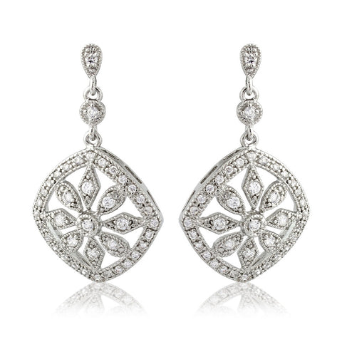 Crystal earrings made from high quality clear crystals on a rhodium plated silver tone finish, they have a drop of 3cm in a hook style.