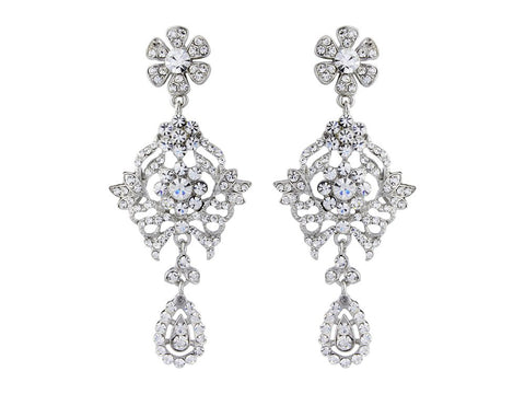 Crystal chandelier earrings made from high quality clear crystals on a silver tone finish, they have a drop of 7cm and measure 3cm wide