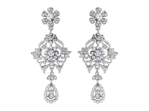Crystal chandelier earrings made from high quality clear crystals on a silver tone finish, they have a drop of 7cm and measure 3cm wide