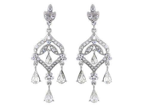 Crystal chandelier earrings made from high quality clear crystals on a silver tone finish, with beautiful crystal teardrops, they have a drop of 7cm