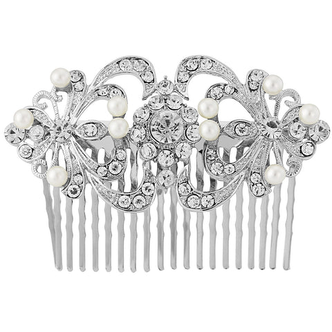 Amal Crystal and Pearl Hair Comb -Available in Silver or Gold