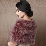 Side View Dark Pink Marabou Feather Wrap won by a model over a wedding dress