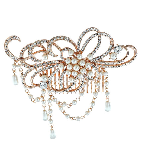 Elise Crystal and Pearl Hair Comb Available in Rose Gold & Silver