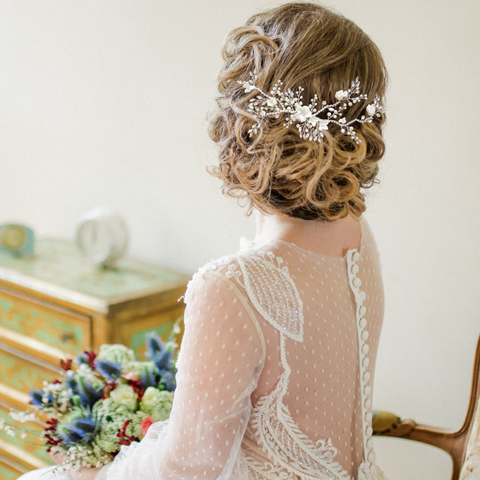 Bridal Hair Comb with ivory porcelain flowers 20cm wide