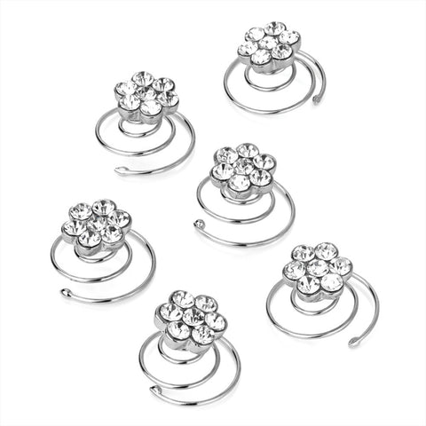 Daisy Flower Crystal Hair Twist Pins Set of 6