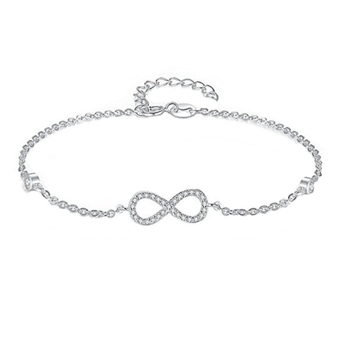 Crystal bracelet made from cubic zirconia crystals in a eternity knot design with a silver tone finish. 