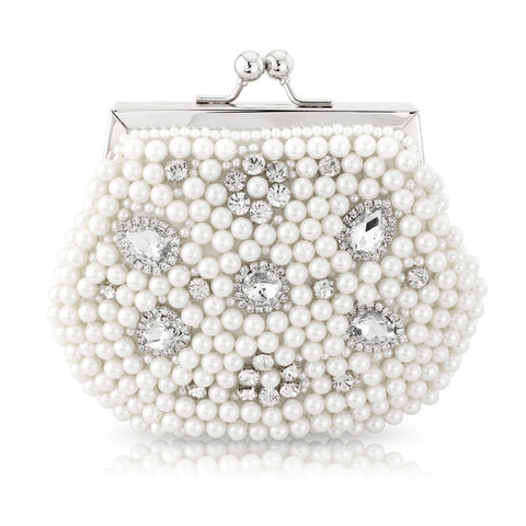 Rhian Pearl and Crystal Clutch - White