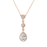 Fully adjustable crystal necklace made from clear cubic zirconia crystals on a rhodium plated rose gold finish, pendant measures 5.2cm. 