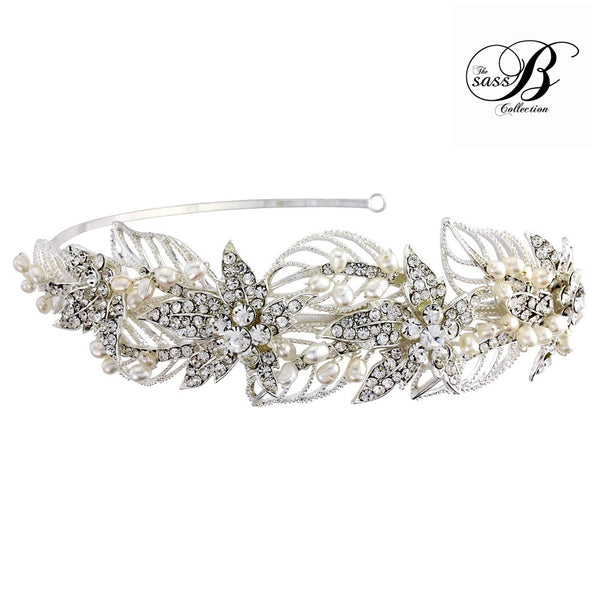 SassB Nancy Crystal and Pearl Side Tiara – Happy Wedding Day