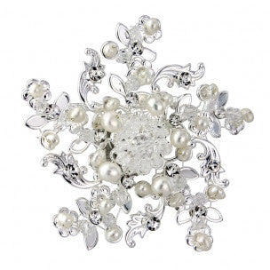 Crystal and pearl brooch made with clear Swarovski crystals and simulated pearls, it measures 5cm by 6cm