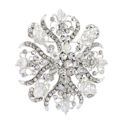 Crystal brooch silver plated with clear Swarovski crystals, it measures 5cm by 5cm