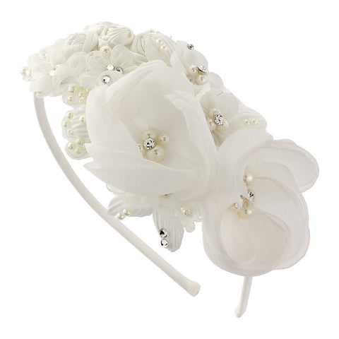SassB Melina Flower Pearl and Crystal Hair Band Tiara