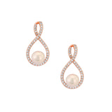 Crystal and pearl earrings made from clear cubic zirconia crystals on a rhodium plated rose gold finish, they measure 2cm 