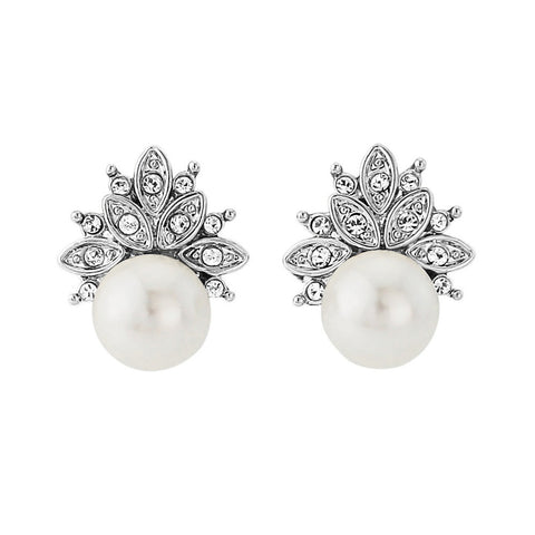 Beautiful pearl earrings encased in ovals of silver and crystals