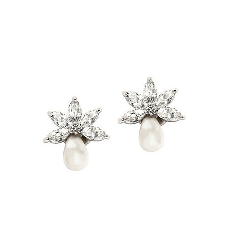 Crystal and pearl earrings made with an ivory pearl and a cluster of high quality cubic zirconia crystals, they measure 1.5cm by 1cm.