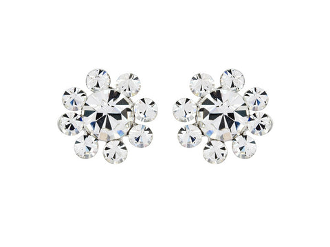Crystal flower earrings made from Swarovski crystal elements, they measure 1.5cm by 1.5cm.