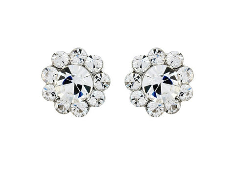 Crystal flower earrings made from Swarovski crystal elements, they measure 1.5cm by 1.5cm