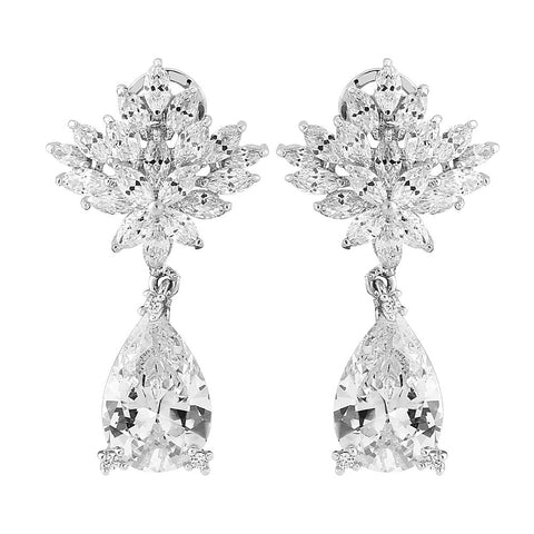 Crystal earrings made with clear crystals on a rhodium plated finish, they measure 2.5cm long.