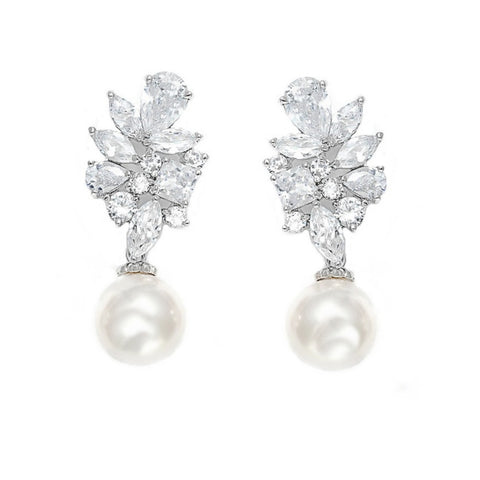 Crystal and pearl drop earrings made from clear and pretty ivory pearls, they have a drop of 4cm.