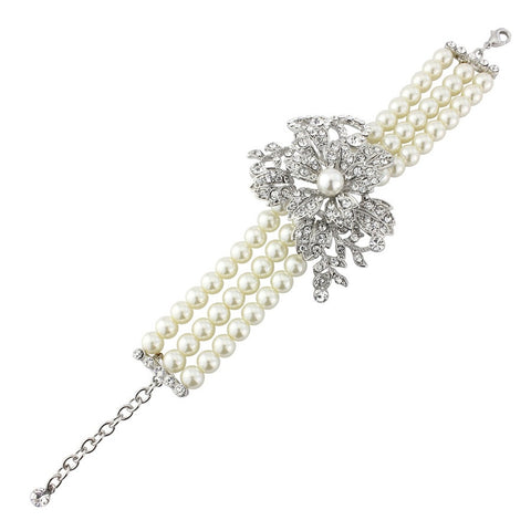 Pearl bracelet made from luxury clear crystals and high quality simulated ivory pearls. 