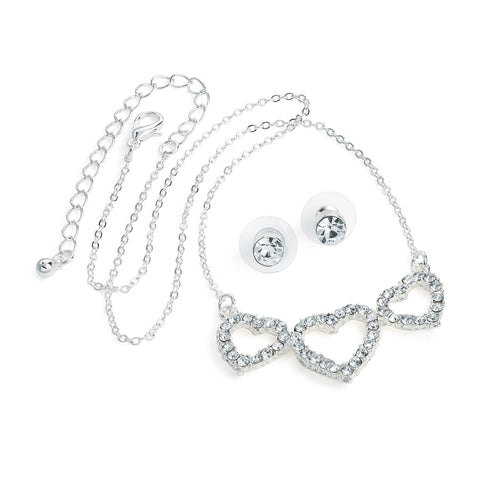 Stunning triple heart crystal necklace set, necklace measures 39cm long, earrings measure 6mm.