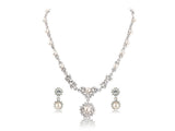 Crystal and pearl necklace and earrings set made with cubic zirconia and Swarovski crystals married with ivory pearls, the necklace is adjustable and the earrings measure 2.5cm 