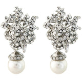Pearl and crystal rose earrings made with clear crystals and pearls. 