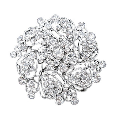 Crystal brooch made with clear crystals on a silver tone finish, the brooch measures 6cm by 6cm. 