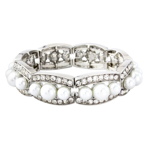 Pearl and crystal bracelet made from simulated ivory pearls and clear crystals.
