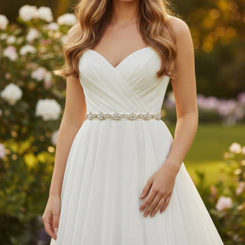 Annabelle Pearl and Crystal Bridal Belt - Gold