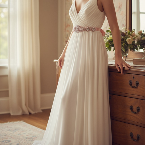 Annalise Pearl & Crystal Bridal Belt - Rose Pink