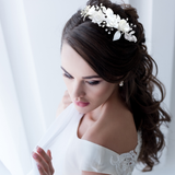 Mashear  Crystal and Pearl Flower Headband Tiara -Available in Gold or Silver