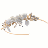 Mashear  Crystal and Pearl Flower Headband Tiara -Available in Gold or Silver