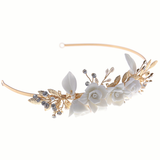 Mashear  Crystal and Pearl Flower Headband Tiara -Available in Gold or Silver