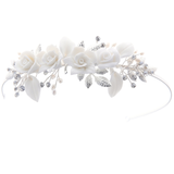 Mashear  Crystal and Pearl Flower Headband Tiara -Available in Gold or Silver