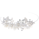 Mashear  Crystal and Pearl Flower Headband Tiara -Available in Gold or Silver