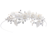 Mashear  Crystal and Pearl Flower Headband Tiara -Available in Gold or Silver