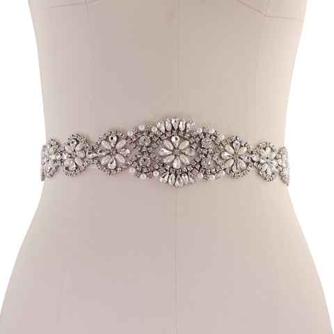 Ivory Satin Ribbon Pearl Bridal Belt