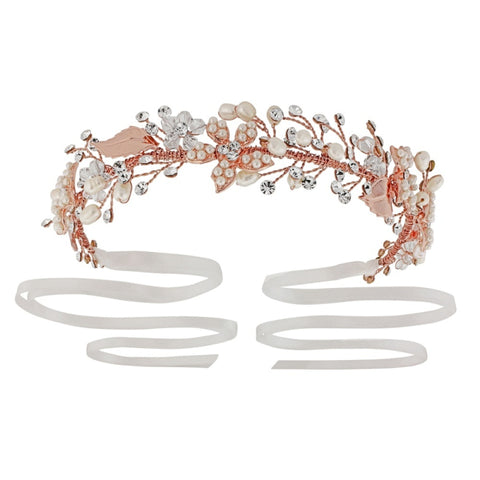 Aphrodite Rose Gold Crystal & Pearl Headdress Hair Piece