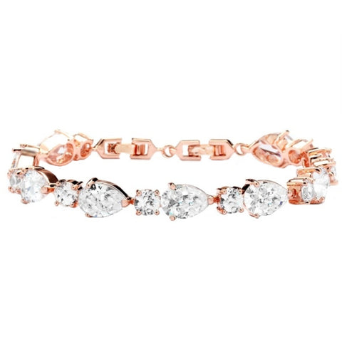 Rose Gold Crystal Bracelet. Single Row. Clasp Fastening
