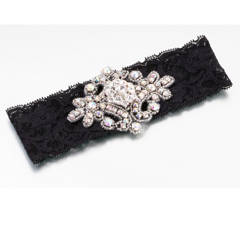 Natasha Jewelled Garter - Black