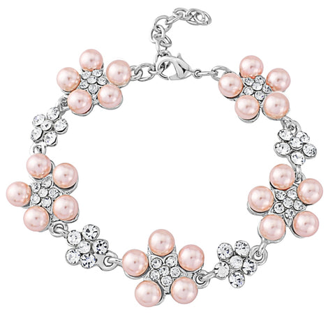 Crystal and pearl bracelet daisy bracelet made with blush pearls and clear crystals, width 2cm. 