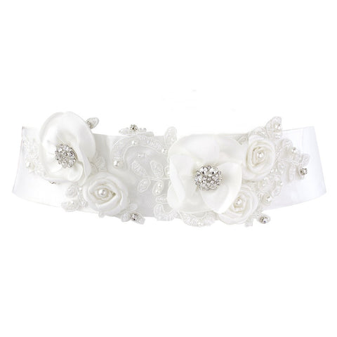 White Floral Bridal Sash