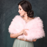 Baby Pink Marabou Feather Wrap over a wedding dress