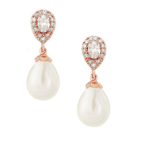 Crystal and pearl drop earrings made from clear crystals and pretty pearls with a rose gold finish, they have a drop of  2cm. 
