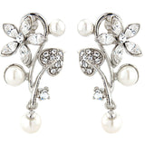 Crystal and pearl earrings made from clear cubic zirconia crystals and ivory simulated pearls on a silver tone finish, they measure 4.5cm long. 